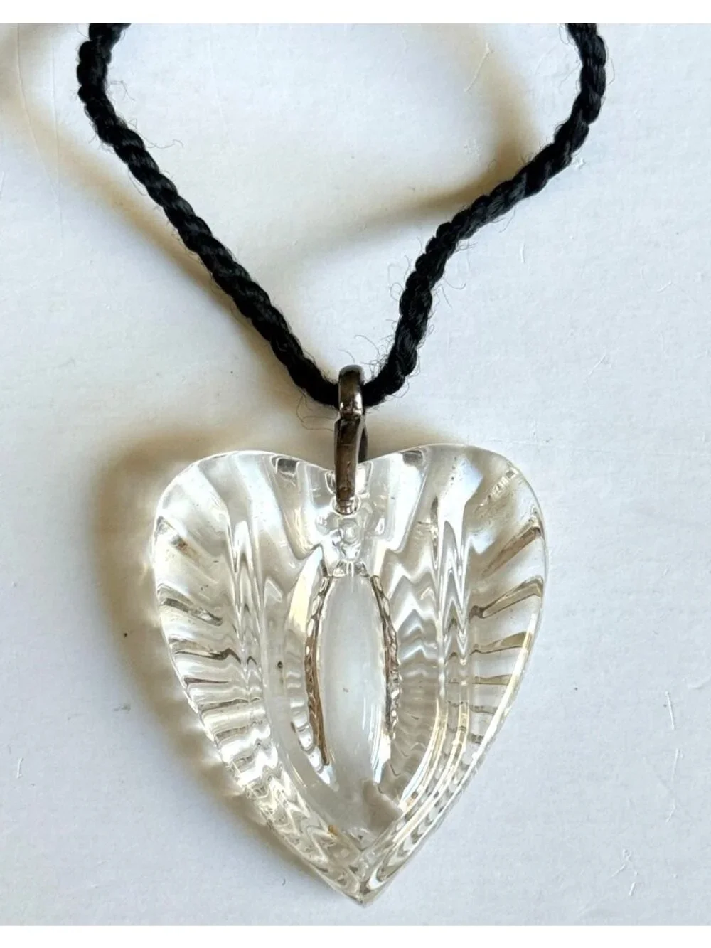 Vintage Waterford Crystal Heart Pendant Necklace with Black Cord RopeREAD